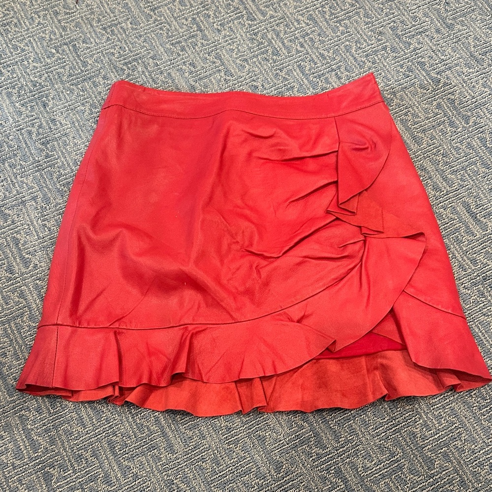 Karina Grimaldi Red Ruffle Wrap Mini Skirt
